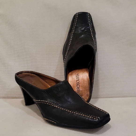 AEROSOLES Shoes - AEROSOLES BLACK LEATHER SLIP-ON 2-1/2" HEELS (sz 9)